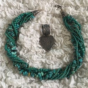 Turquoise & 925 Silver Pendant Choker/Necklace
